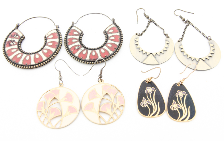 Assortment of Enameled Dangle Earrings