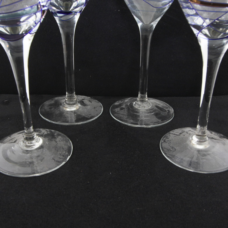 Set of Hand Blown and Hand-Painted White Wine Glasses