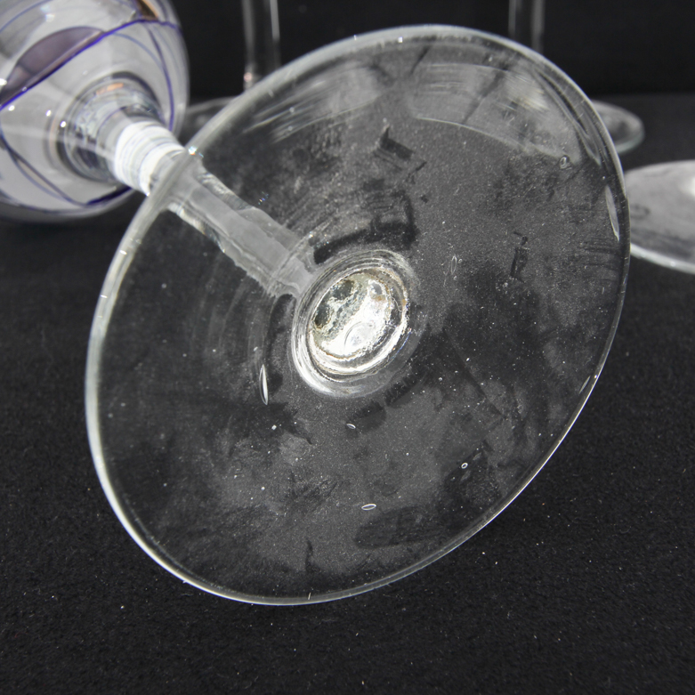 Set of Hand Blown and Hand-Painted White Wine Glasses