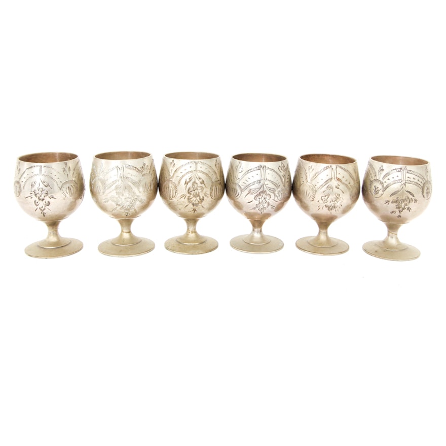 Etched Silver Plated Cordial Goblets from India