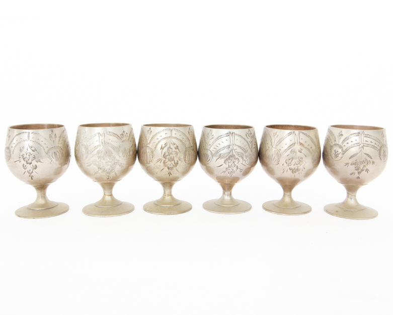 Etched Silver Plated Cordial Goblets from India