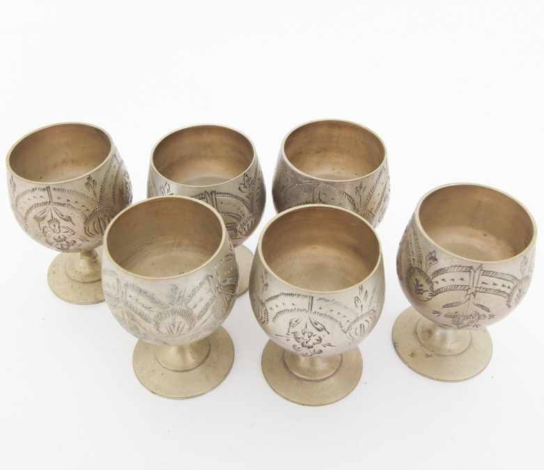 Etched Silver Plated Cordial Goblets from India
