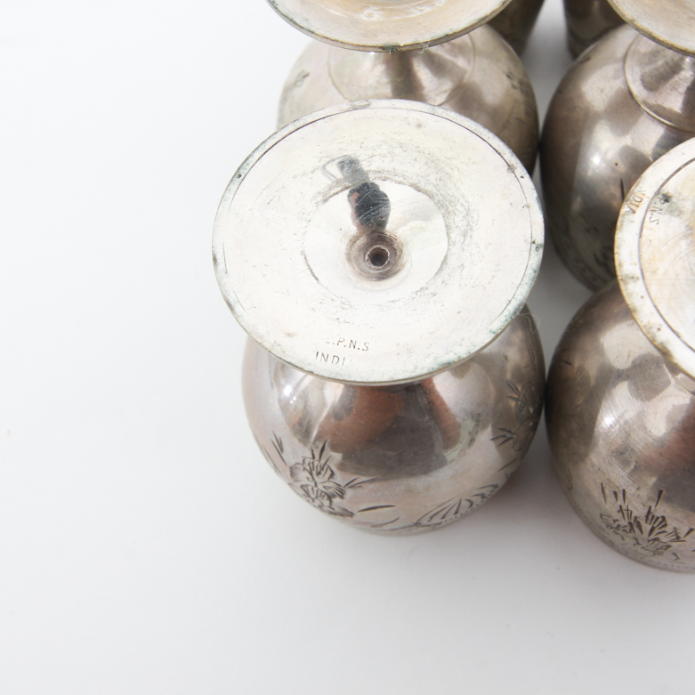 Etched Silver Plated Cordial Goblets from India