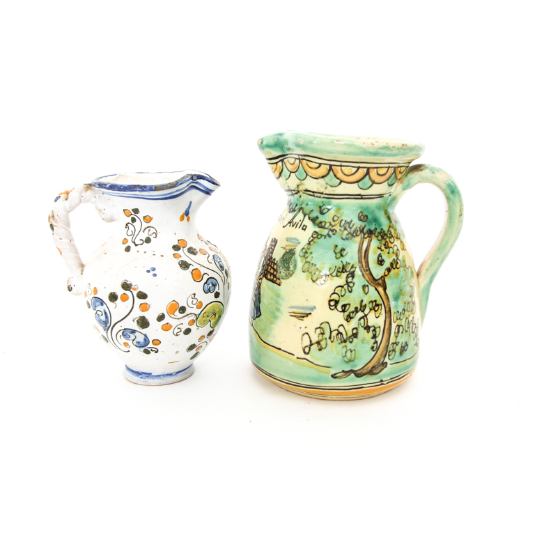 Pair of Spanish Ceramic Art Pottery Pitchers
