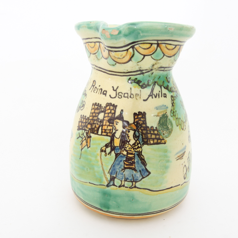 Pair of Spanish Ceramic Art Pottery Pitchers