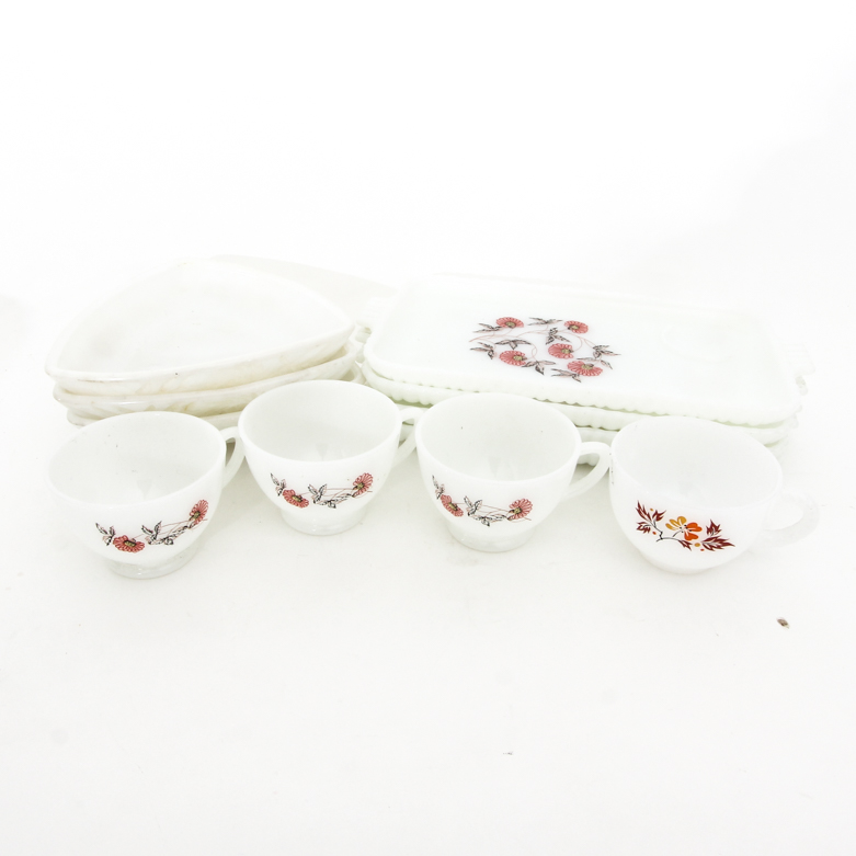 Vintage Anchor Hocking Milk Glass Snack Set "Fleurette"
