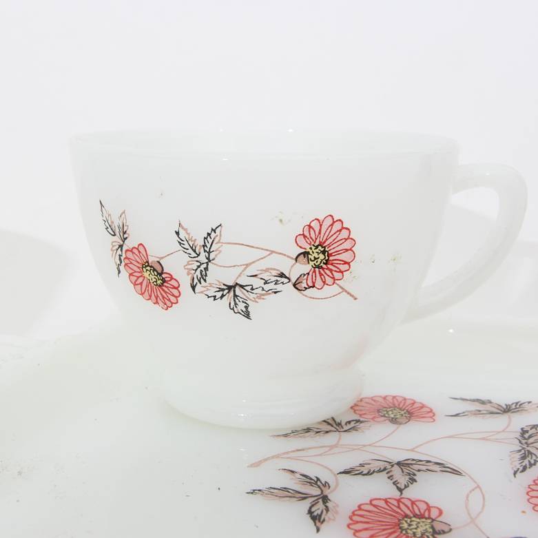 Vintage Anchor Hocking Milk Glass Snack Set "Fleurette"