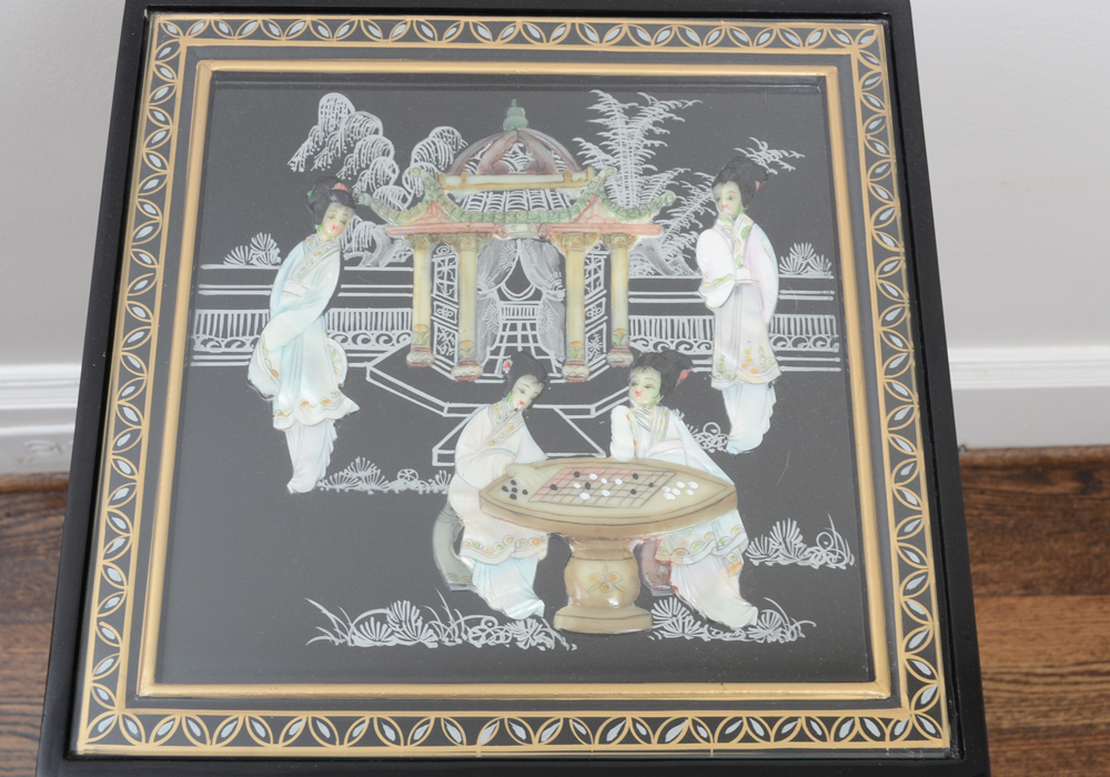 Chinese Black Lacquer Accent Table with Hand-Carved Mother-of-Pearl