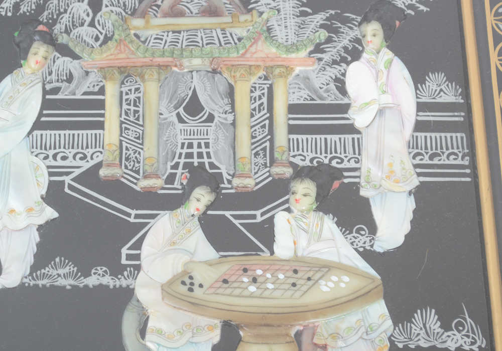 Chinese Black Lacquer Accent Table with Hand-Carved Mother-of-Pearl