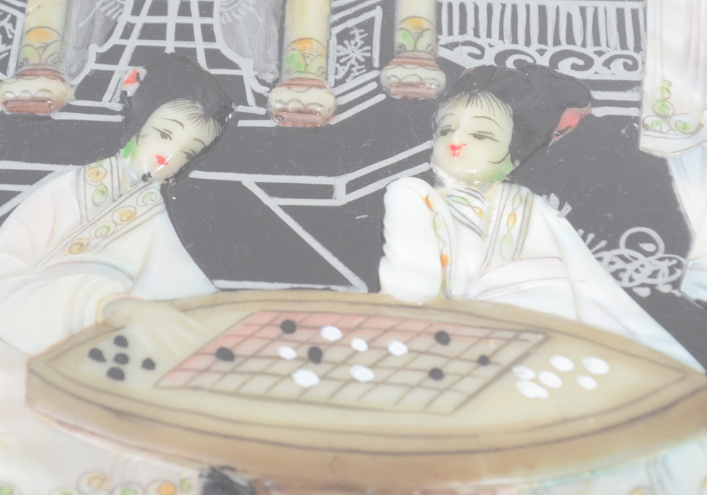 Chinese Black Lacquer Accent Table with Hand-Carved Mother-of-Pearl