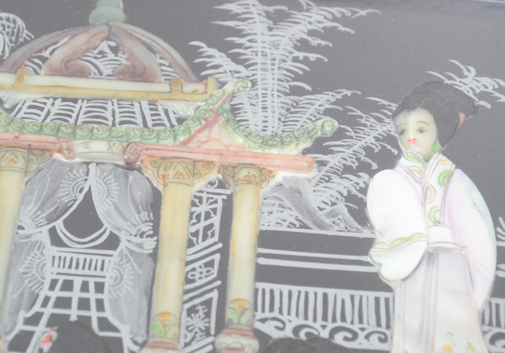 Chinese Black Lacquer Accent Table with Hand-Carved Mother-of-Pearl