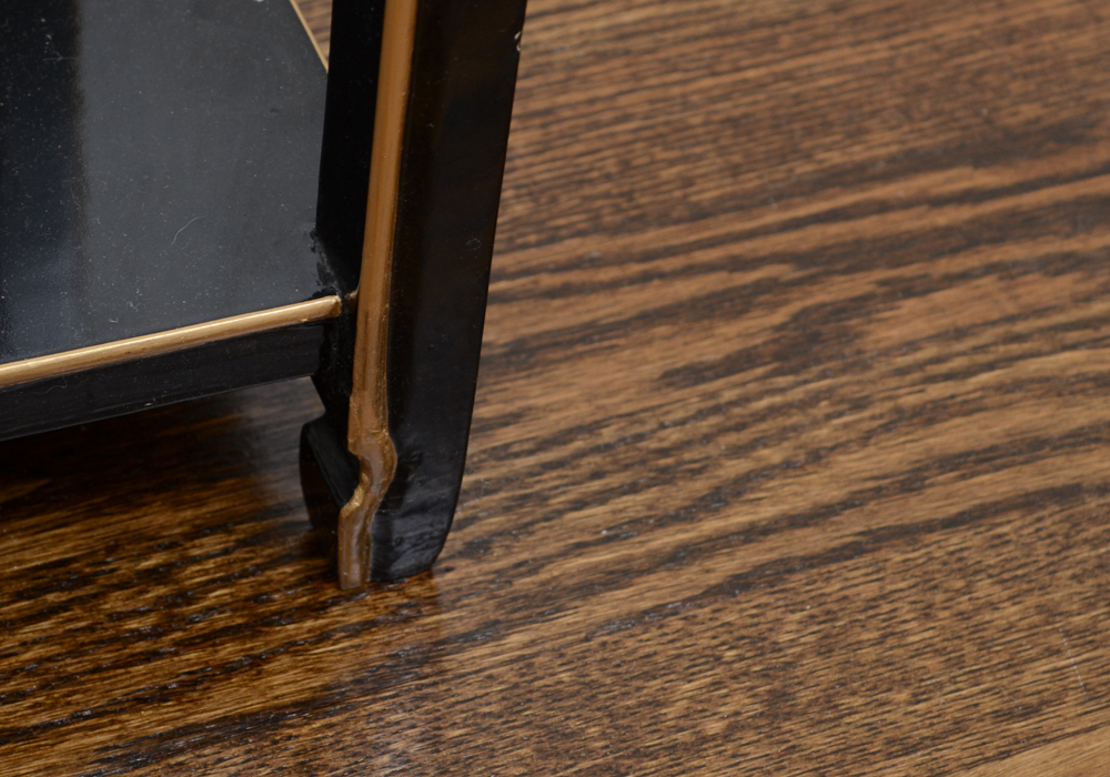 Chinese Black Lacquer Accent Table with Hand-Carved Mother-of-Pearl