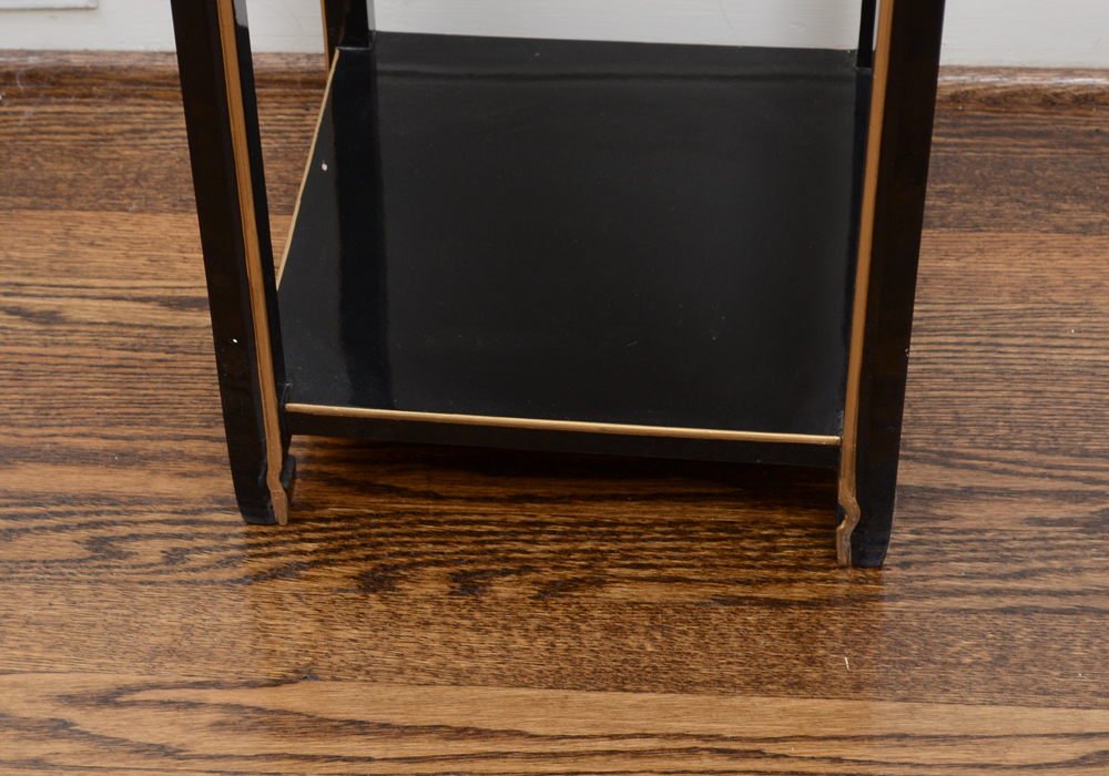 Chinese Black Lacquer Accent Table with Hand-Carved Mother-of-Pearl