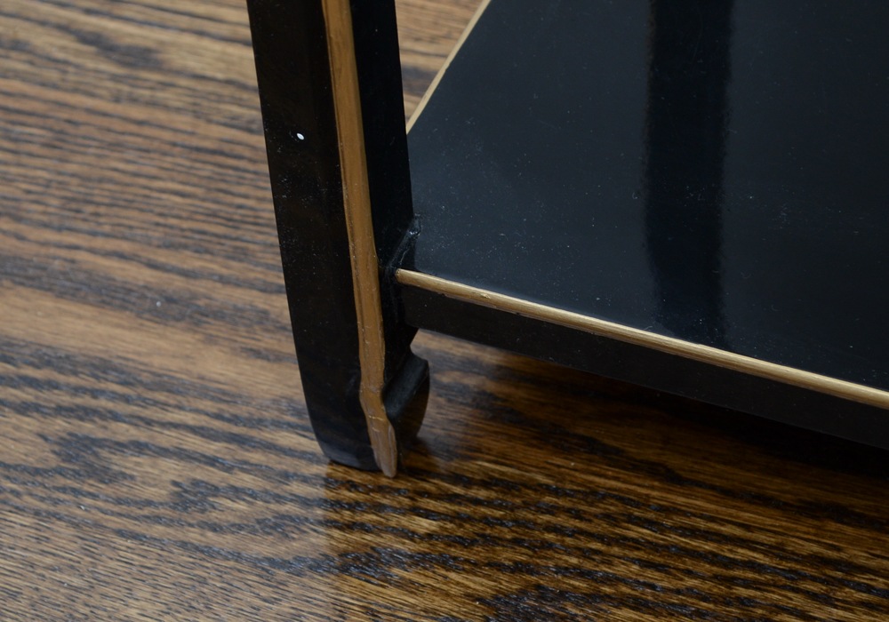 Chinese Black Lacquer Accent Table with Hand-Carved Mother-of-Pearl