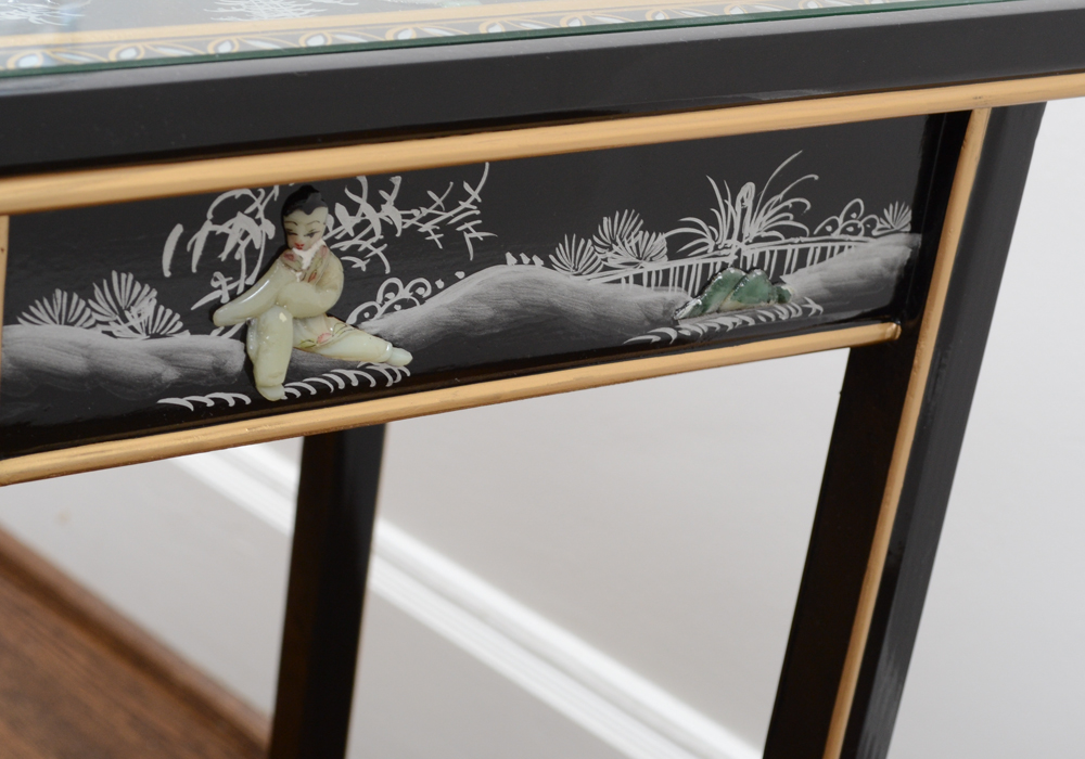 Chinese Black Lacquer Accent Table with Hand-Carved Mother-of-Pearl