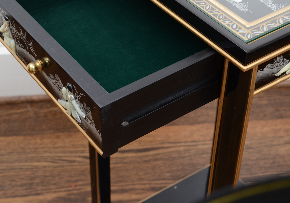 Chinese Black Lacquer Accent Table with Hand-Carved Mother-of-Pearl