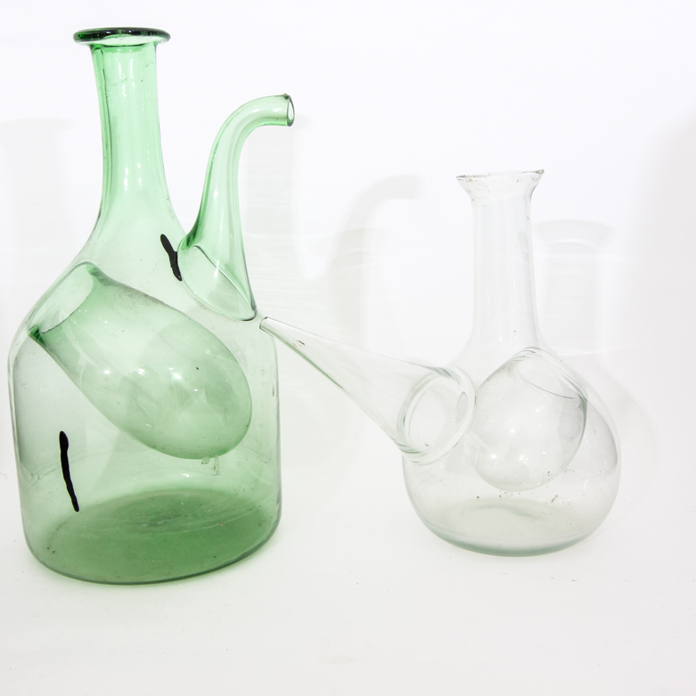 Collection of Porron Wine Pitchers  and Brandy Snifters