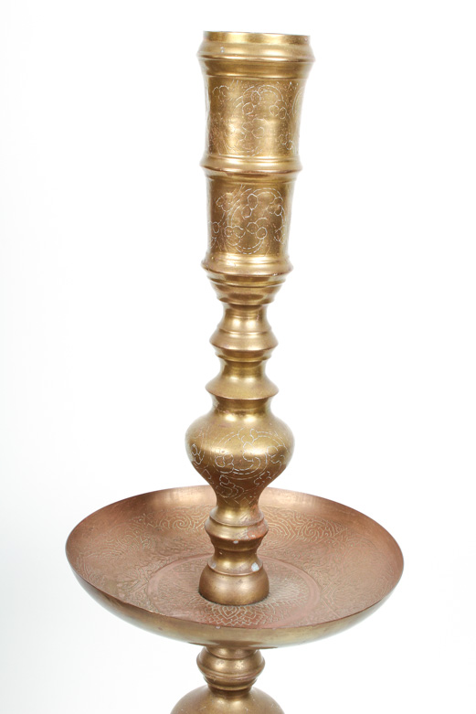 Mid-Century Brass and Copper Tall Candlestick