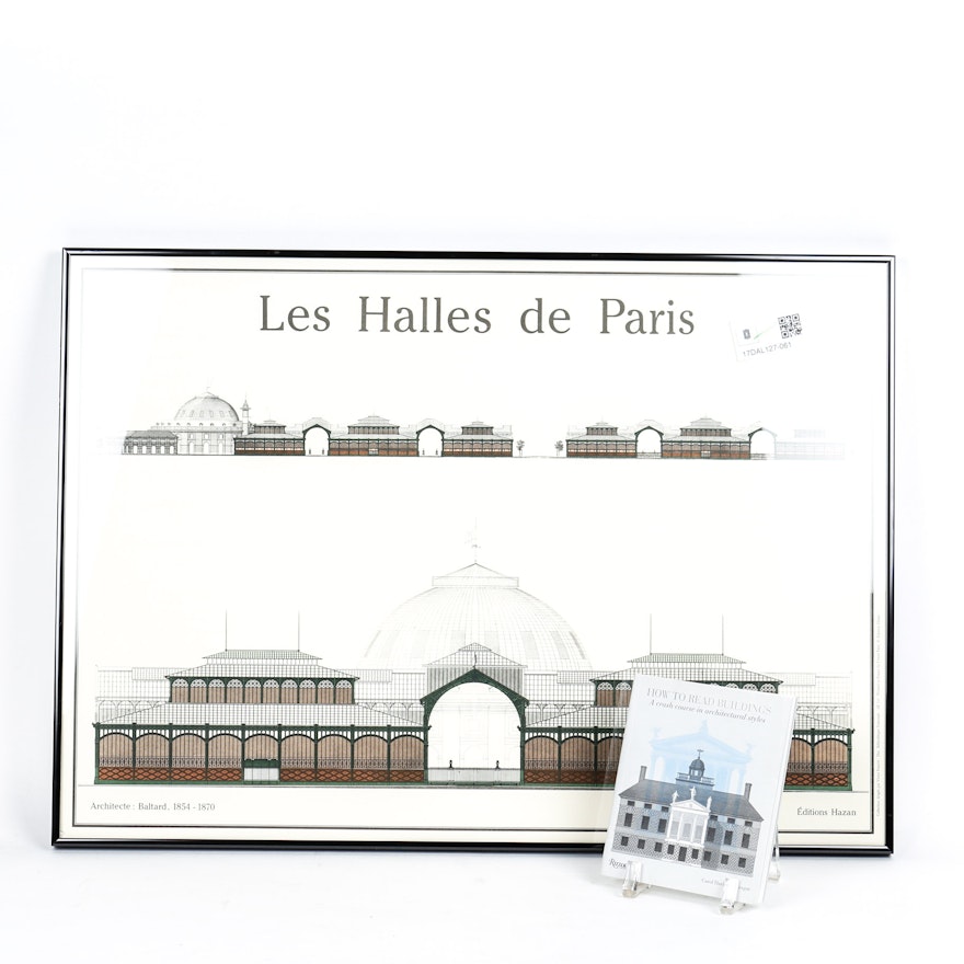 Baltard Lithograph "Les Halles de Paris" and Book