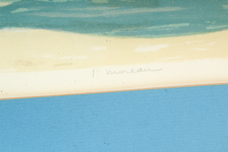 Jacques Gaston Moreau Offset Lithograph Print “Boats In Harbor”