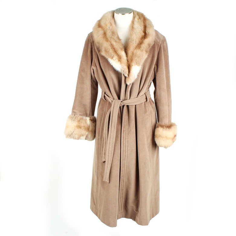 Vintage Wrap Coat With Fur Trim