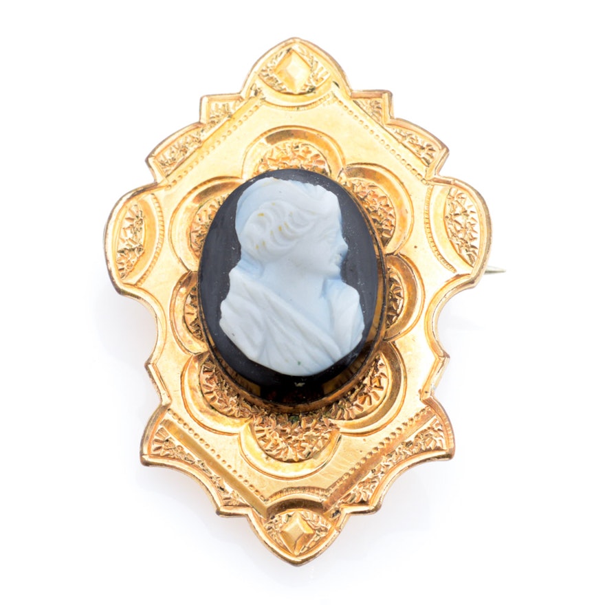 Victorian Style Gold Filled Cameo Brooch