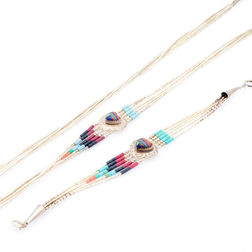 Southwestern Style Sterling Silver Mosaic Gemstone Inlay and Liquid Silver Jewelry Featuring Carolyn Pollack