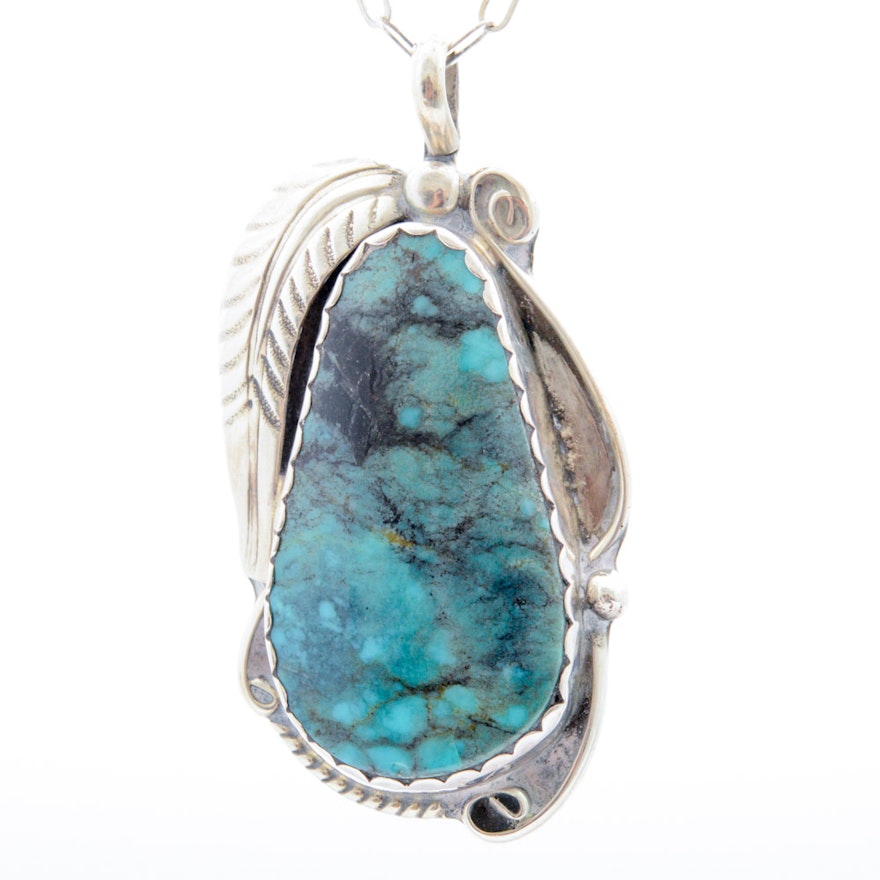 Navajo Sterling Silver Turquoise Pendant by Richard T. Thomas