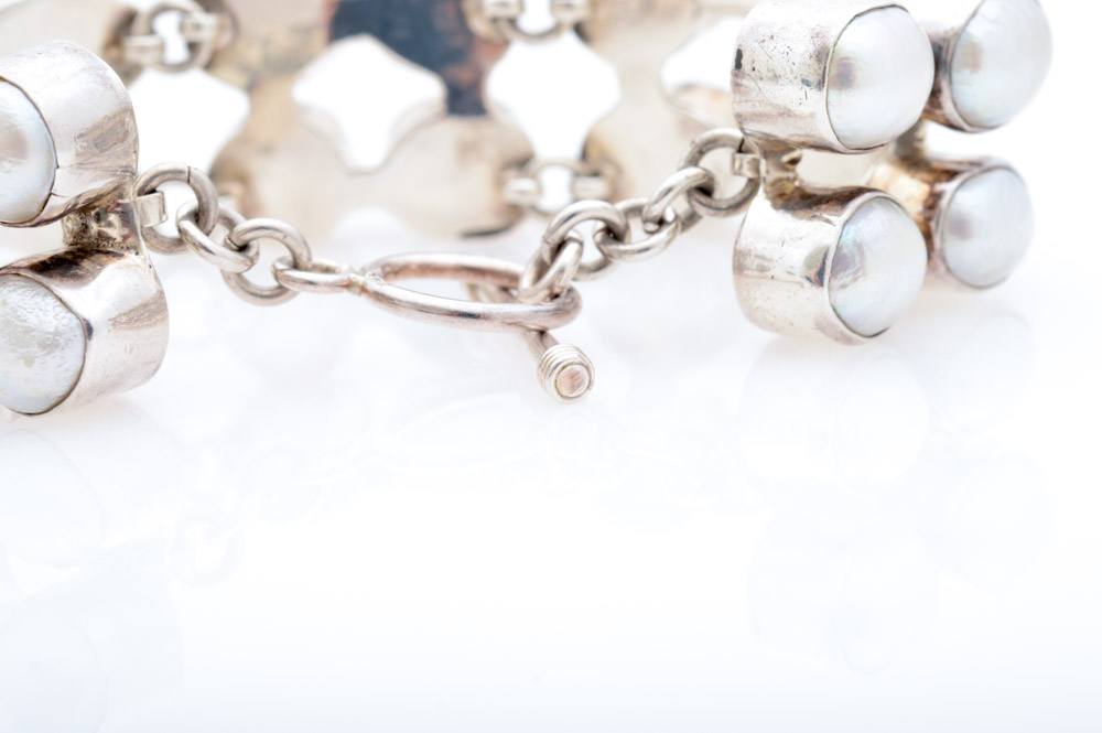 Sterling Silver Imitation Diamond and Freshwater Pearl Bracelet