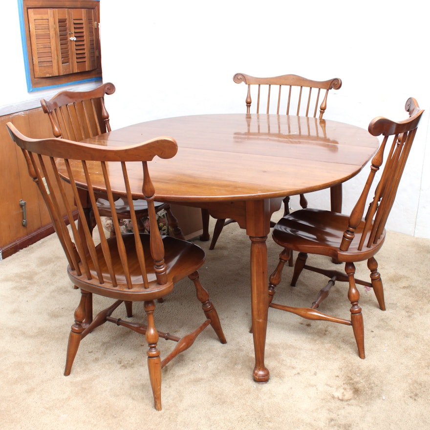 Cherry Dining Table and Windsor Style Fanback Chairs