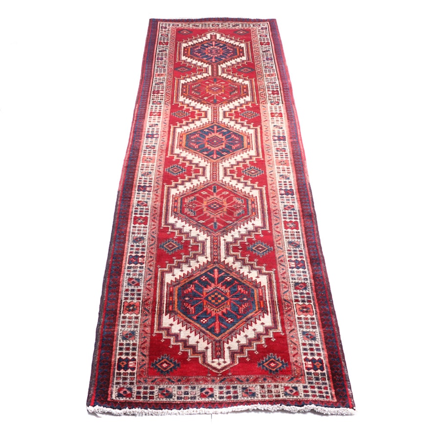 Vintage Hand Knotted Persian Heriz Karajeh Carpet Runner