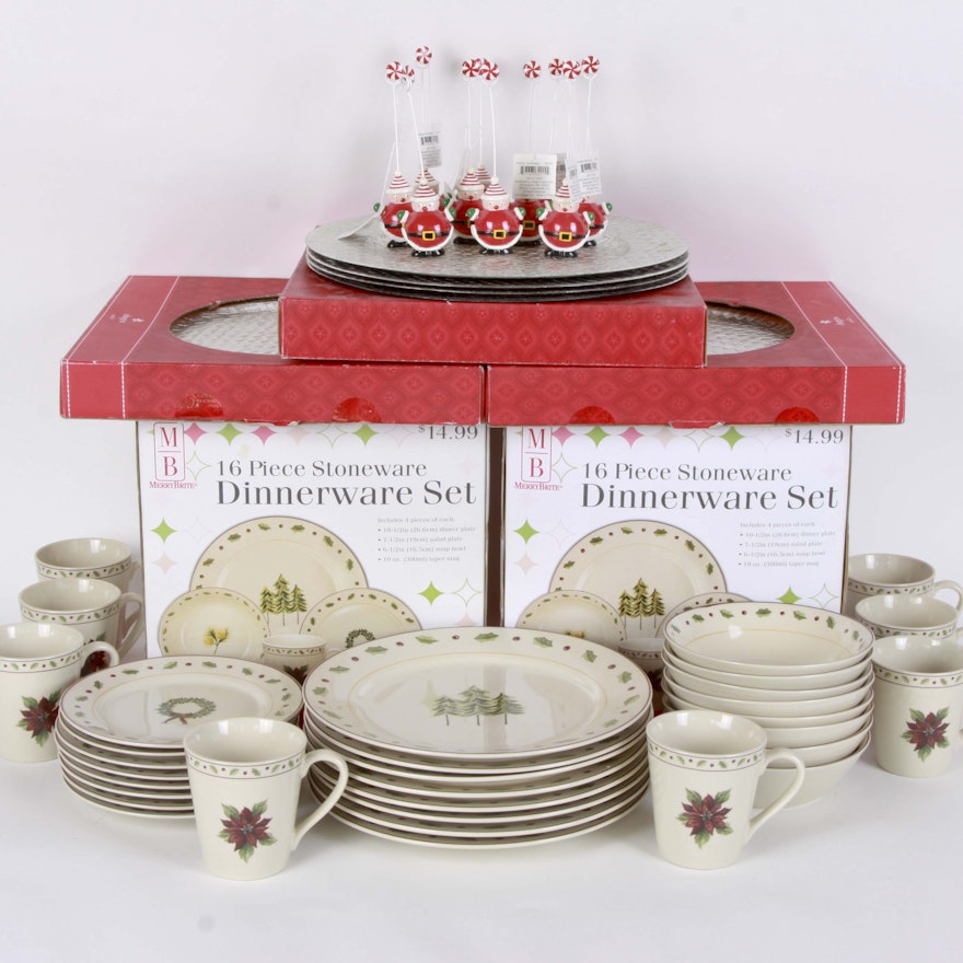 "Merry Brite" Christmas Stoneware Dinnerware Sets