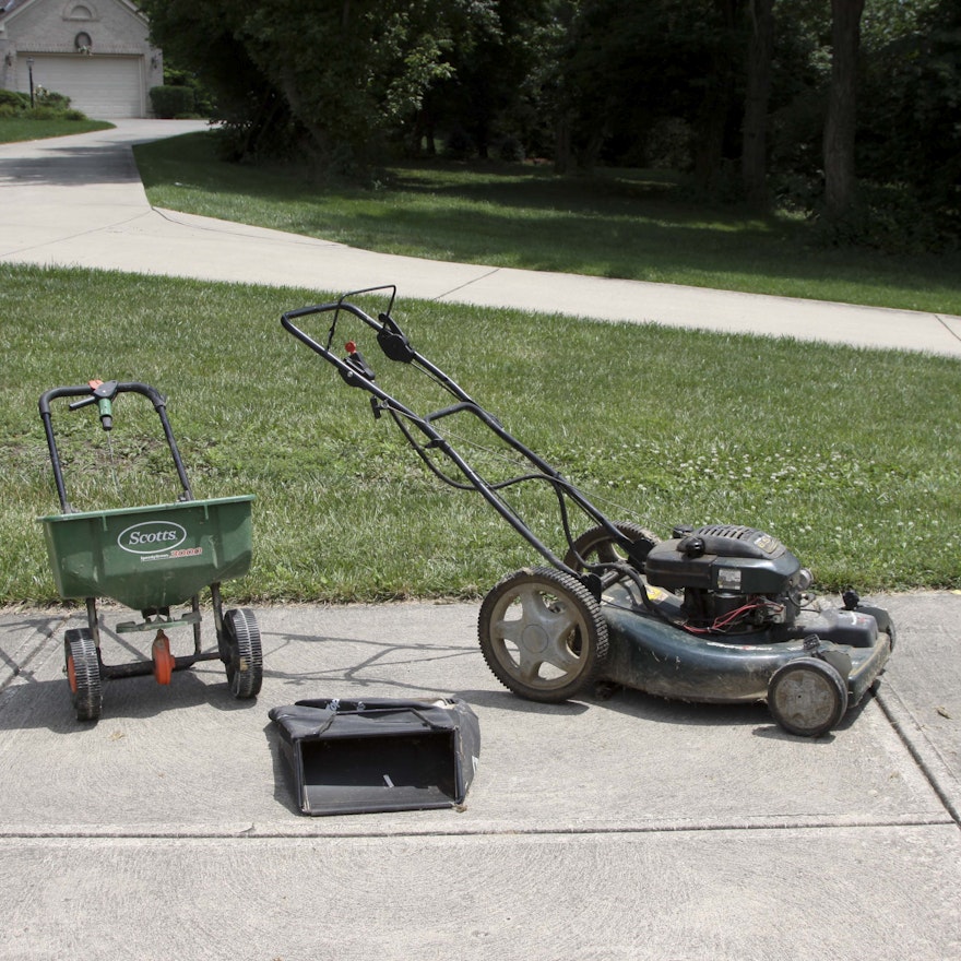 Scott Spreader Cart and Craftsman Electric Lawn Mower