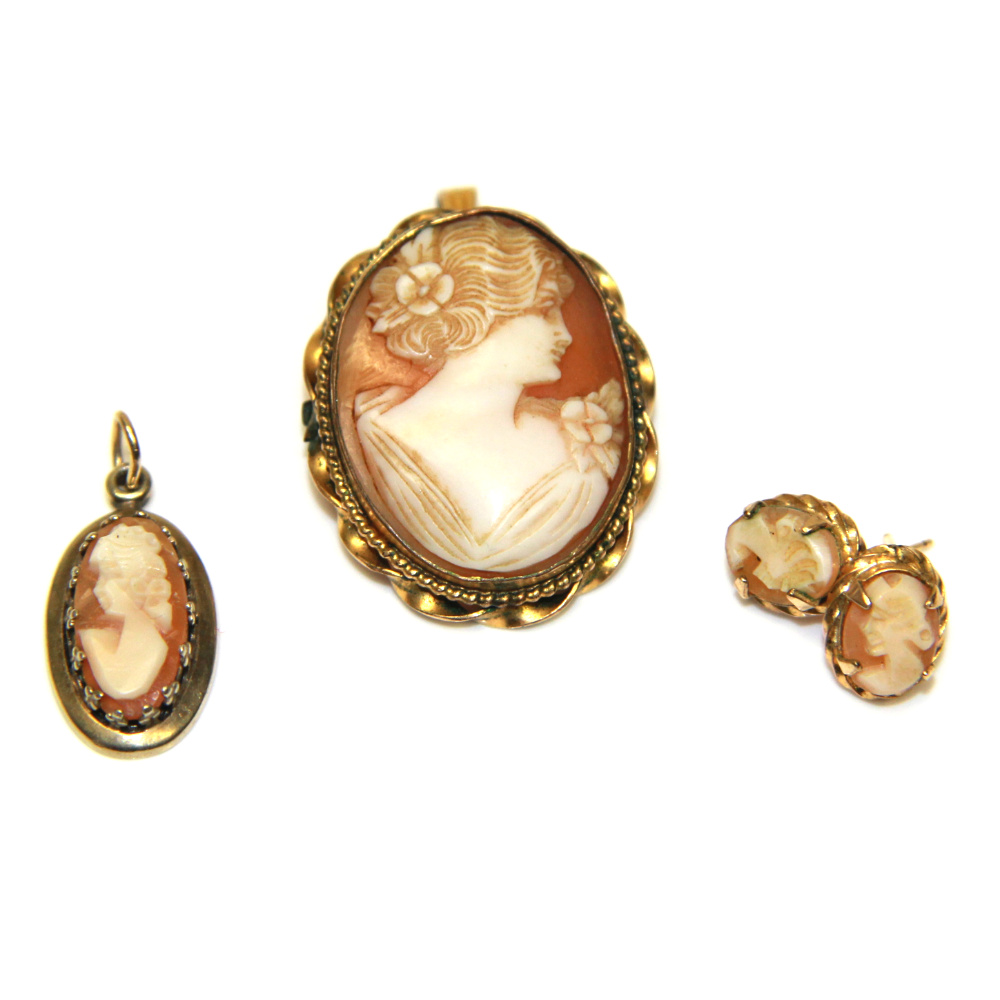 Vintage Gold Plated Cameo Jewelry