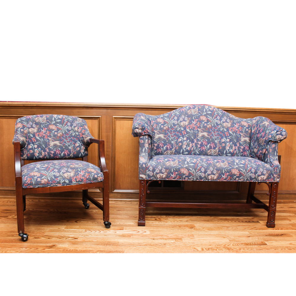 Custom Upholstered Settee by Southwood with Chair