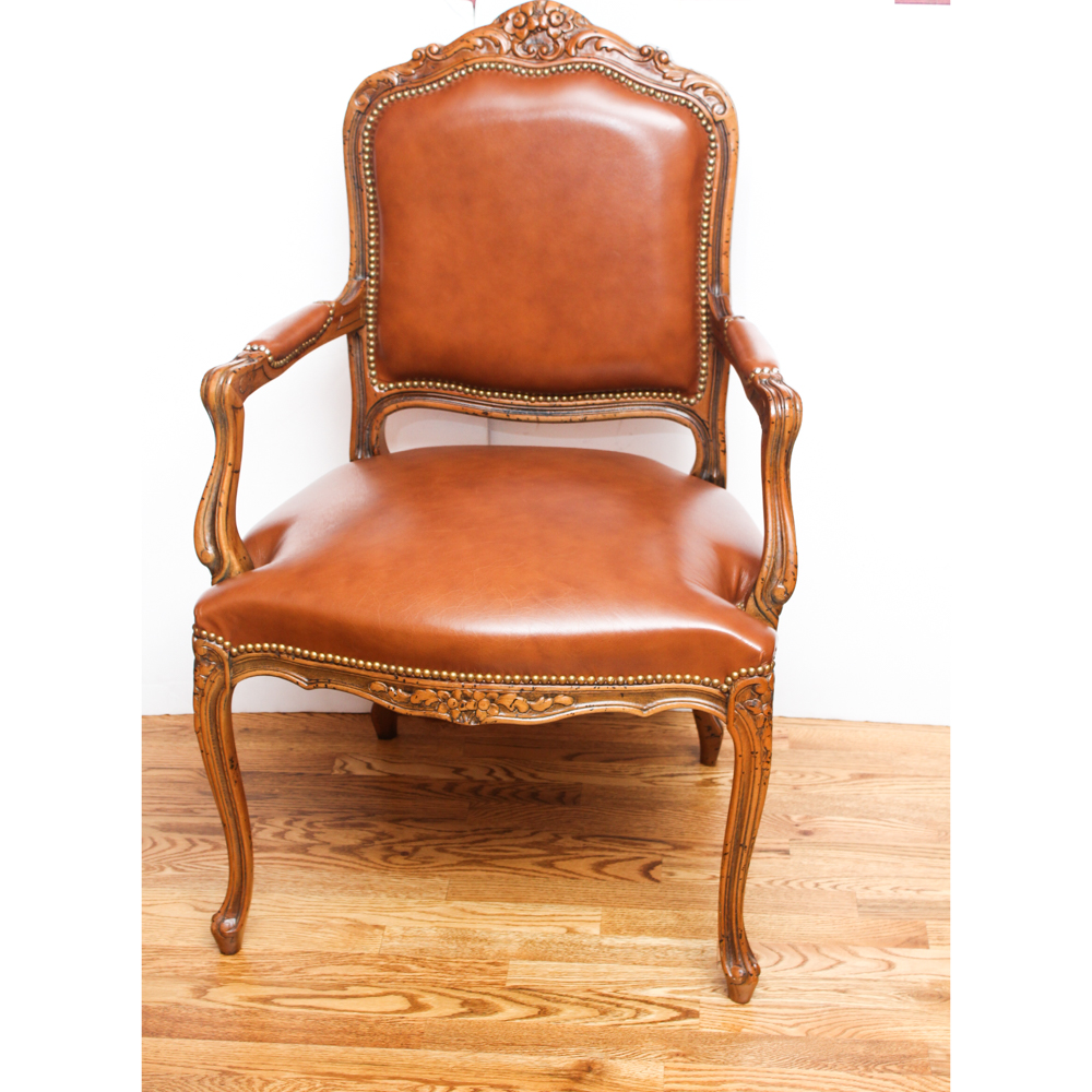 Louis XV Style Maple and Leather Chair by Chateau D'ax