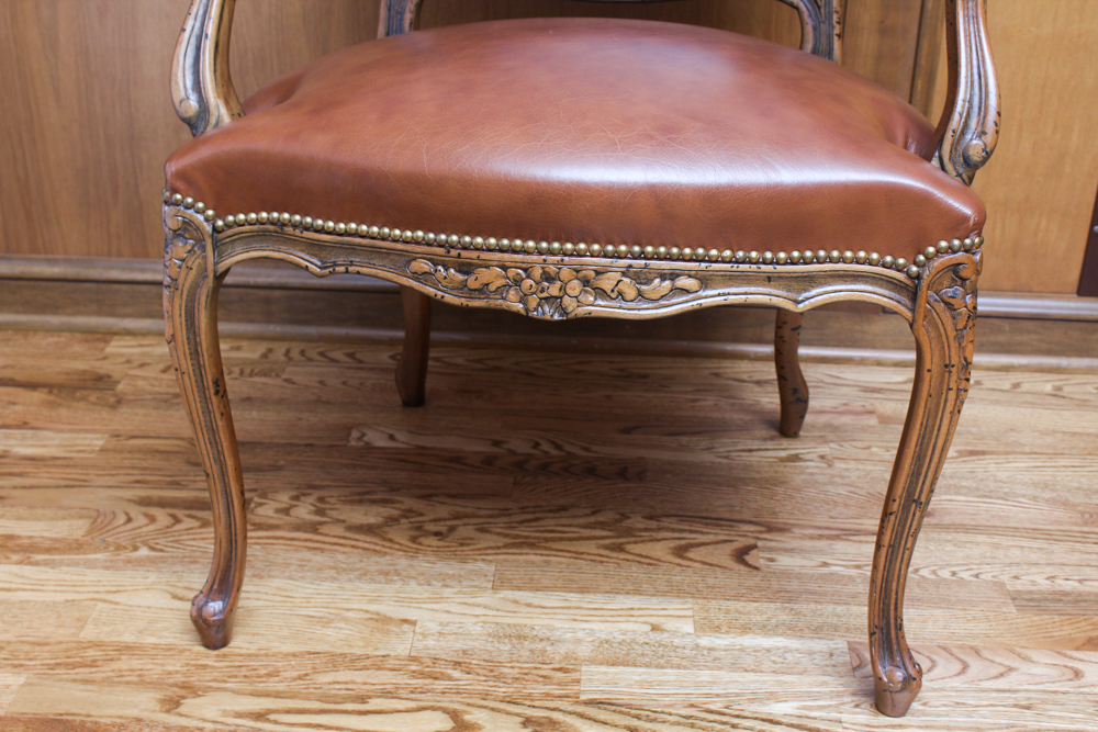 Louis XV Style Maple and Leather Chair by Chateau D'ax