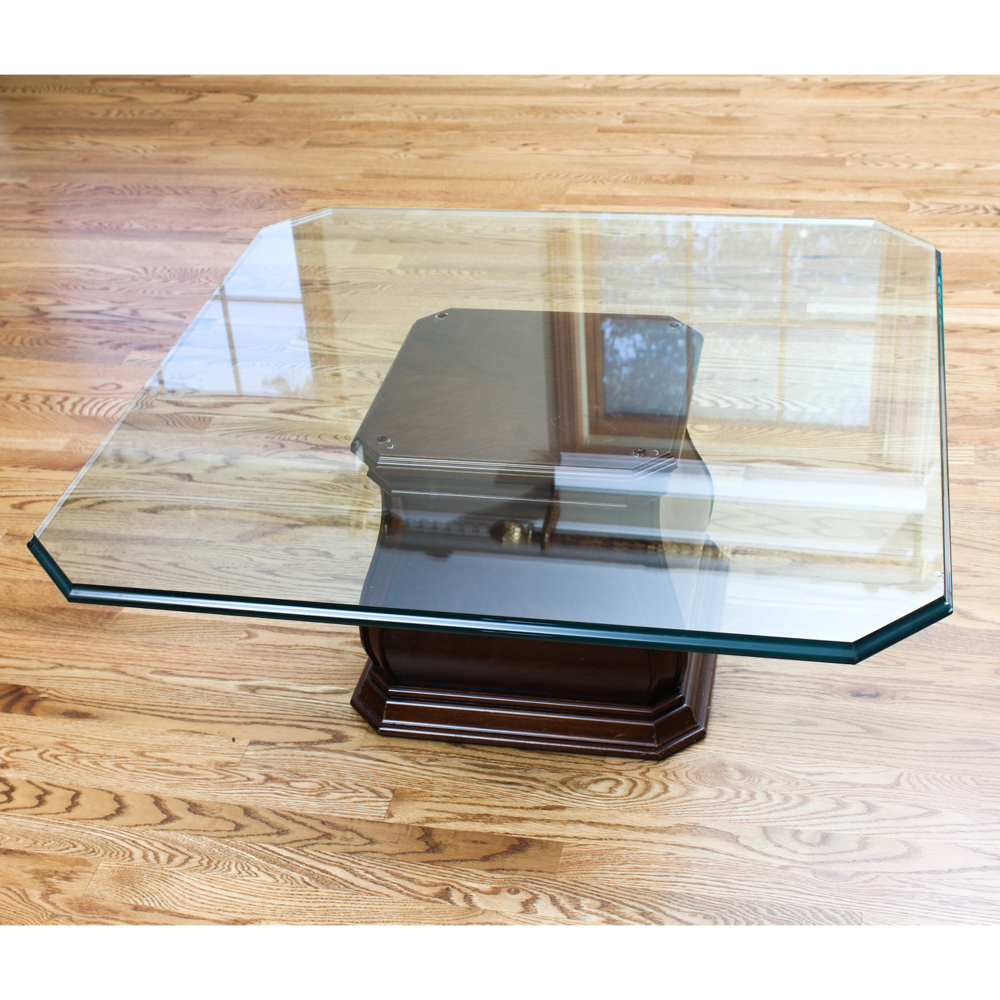 Glass Top Mahogany Veneer Coffee Table