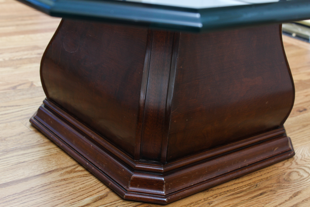 Glass Top Mahogany Veneer Coffee Table