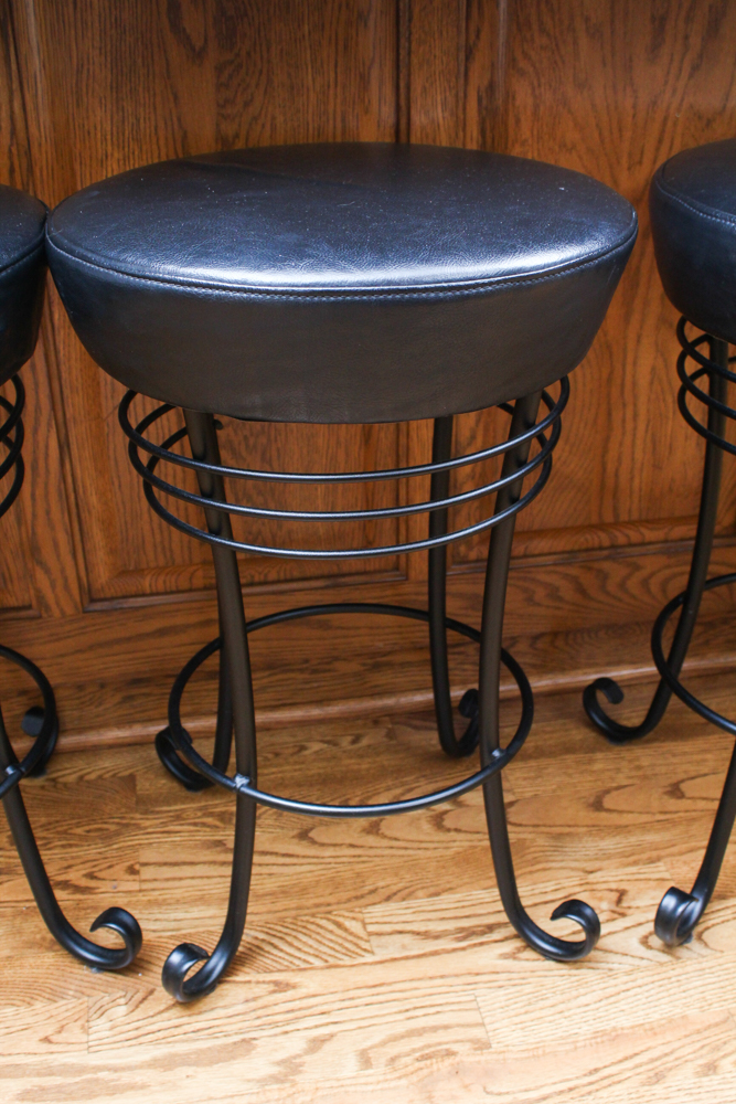 Four Wrought Iron and Leatherette Stools by Créations Gibo