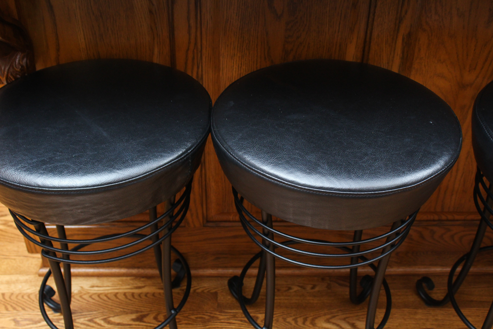 Four Wrought Iron and Leatherette Stools by Créations Gibo