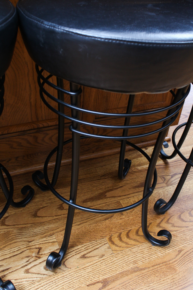 Four Wrought Iron and Leatherette Stools by Créations Gibo
