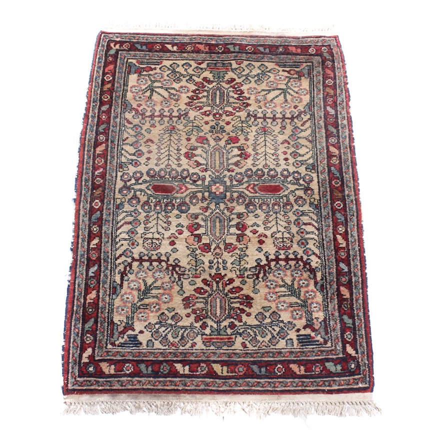 Antique Hand Knotted Persian Malayer Accent Rug