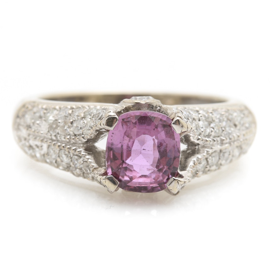 18K White Gold 1.34 CT Pink Sapphire and 0.88 CTW Diamond Ring