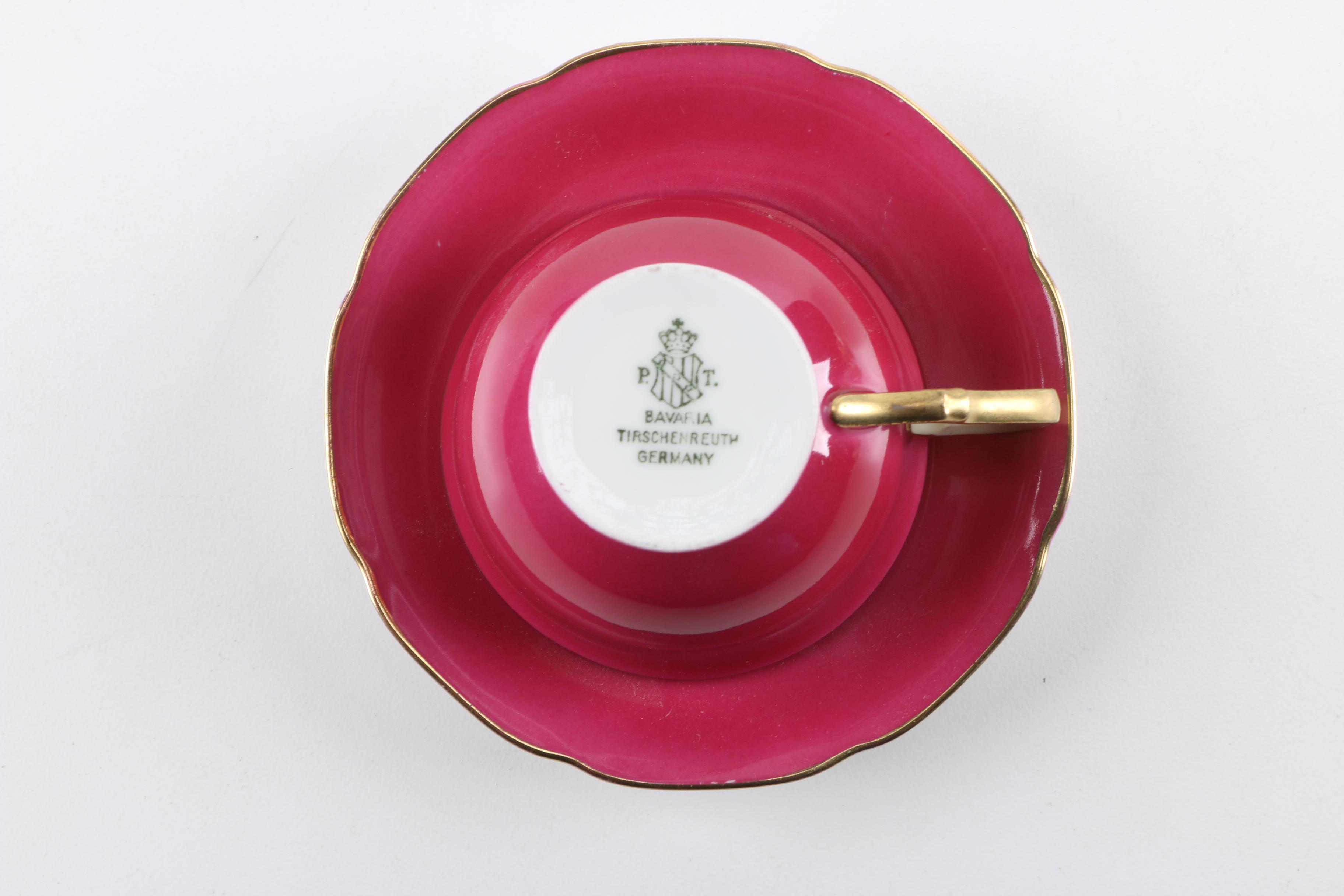 Decorative Porcelain Tea Cups and Saucers Including Tishenreuth