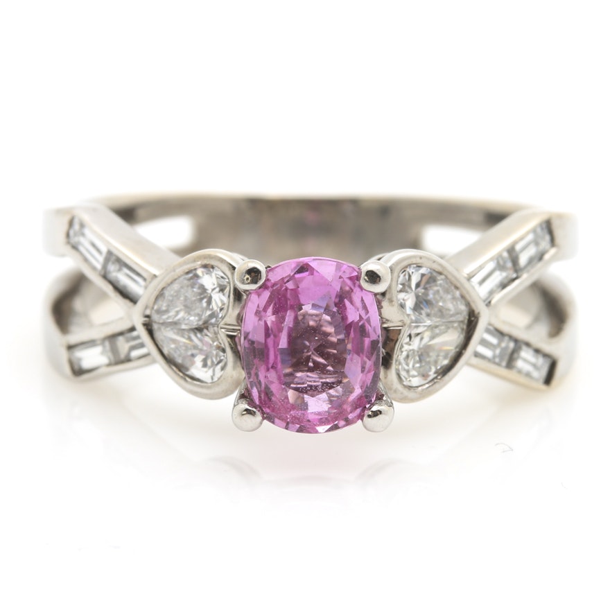 14K White Gold Pink Sapphire and Diamond Ring