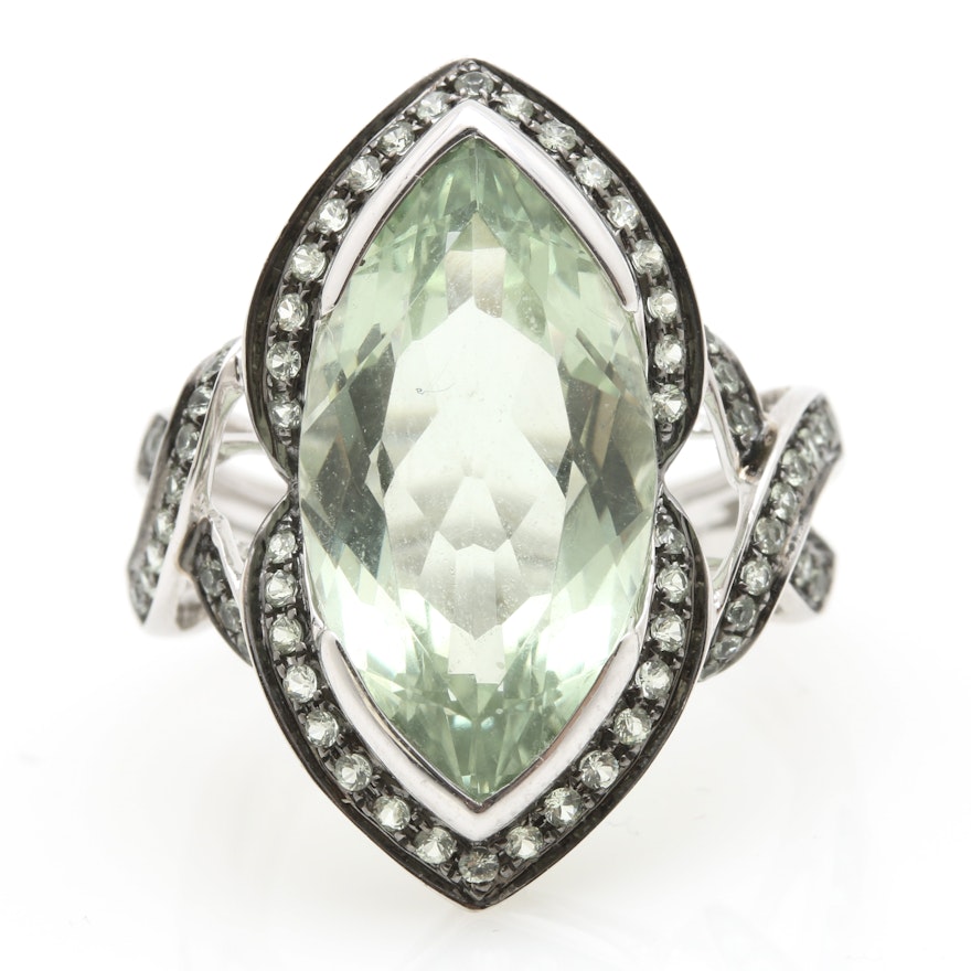 14K White Gold Prasiolite and White Topaz Ring