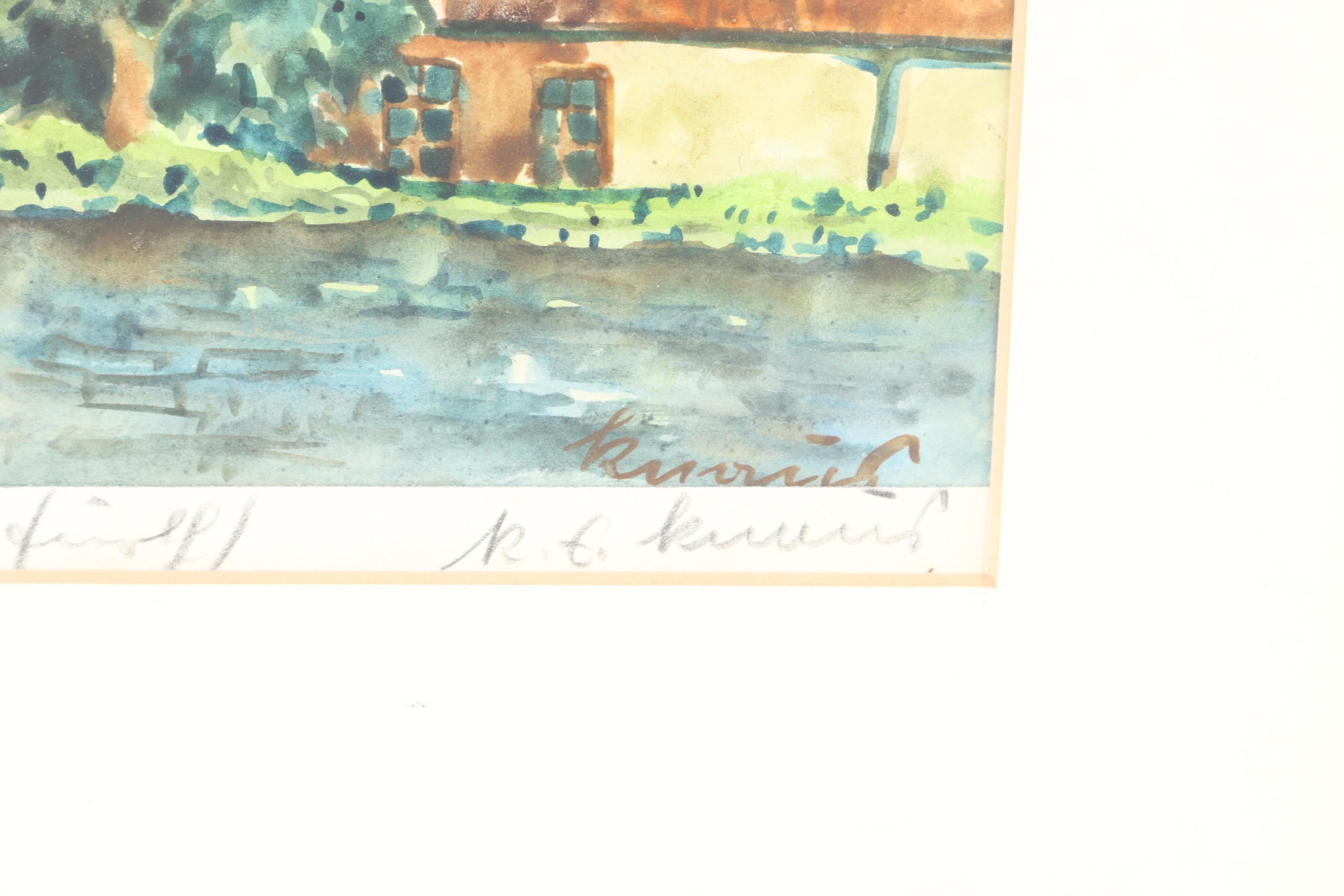 Watercolor Painting on Paper of Rustic Townscape