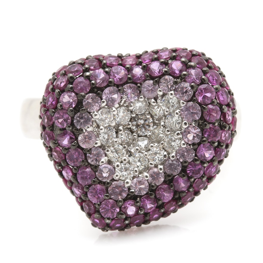 18K White Gold Diamond and Fancy Pink Sapphire Heart Cocktail Ring by GFI Jewelry