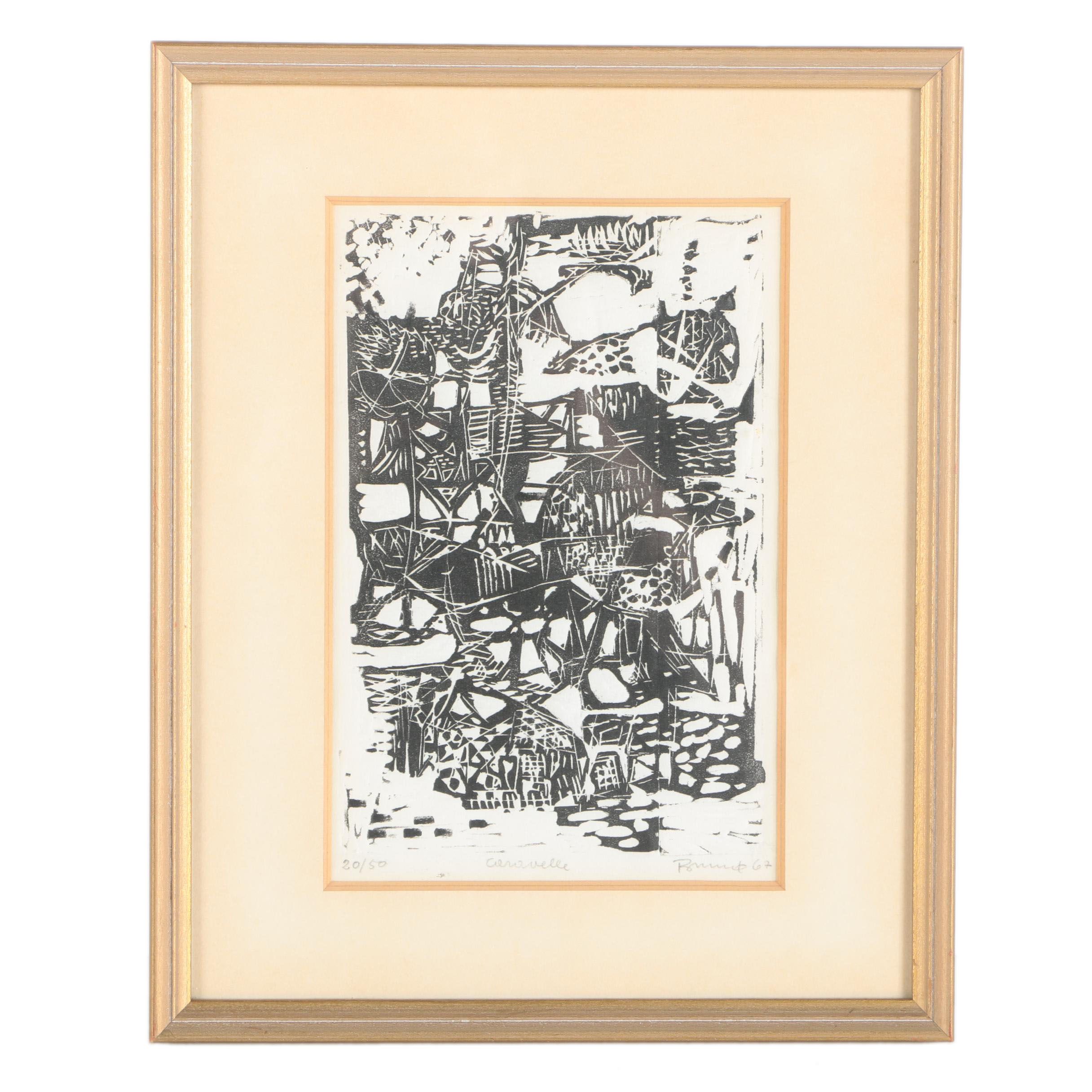 Signed Limited Edition Abstract Woodblock Print